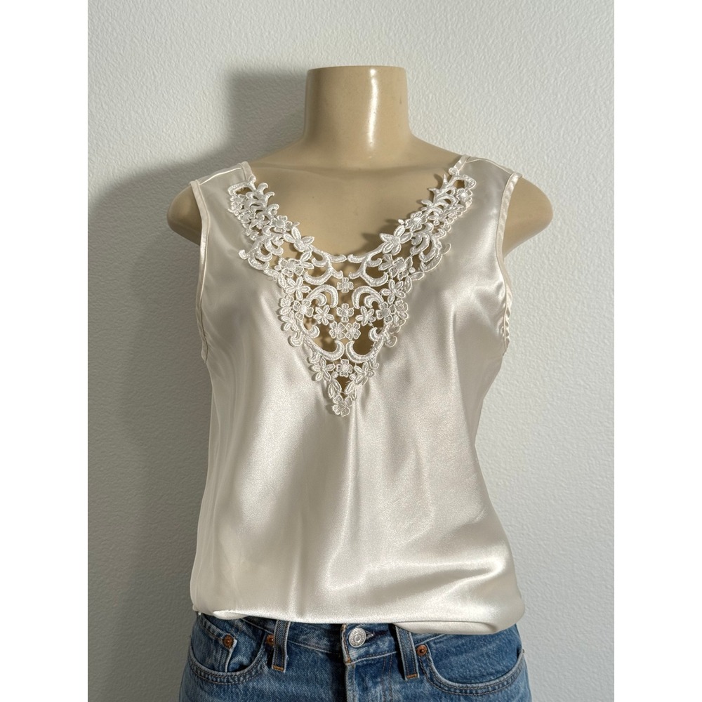 Vintage Heather Nicole Satin Lace Camisole M Cream V-Neck Tank Top